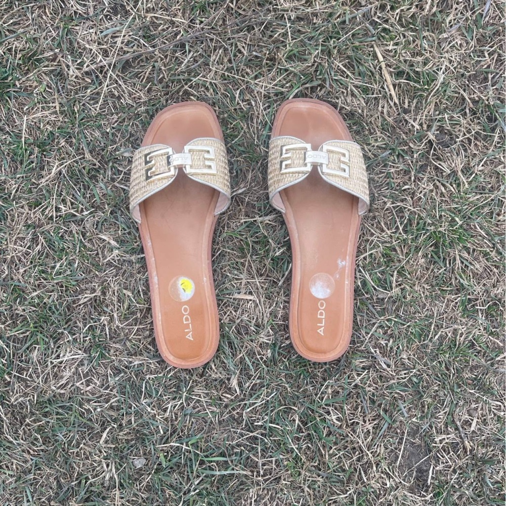 Aldo Gold and Tan Sandals with Decorative Bow